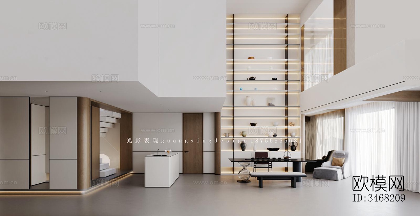 现代大平层效果图下载（渲染图1）