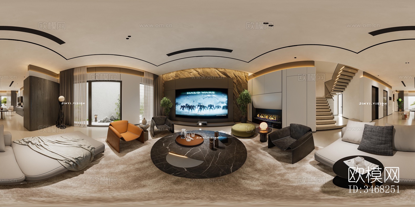 现代大平层效果图下载（渲染图3）