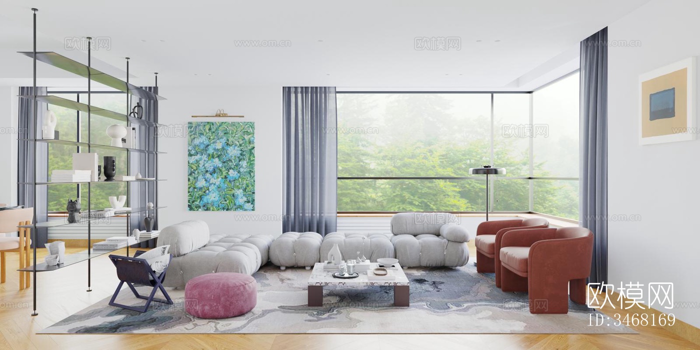 现代大平层效果图下载（渲染图2）