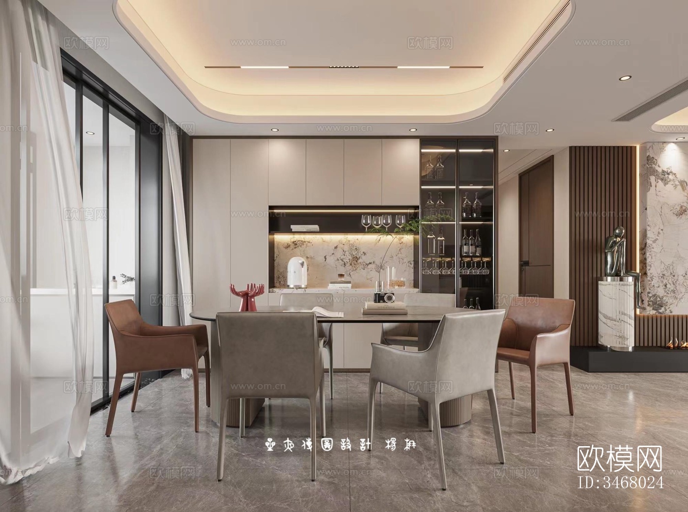 现代大平层效果图下载（渲染图2）