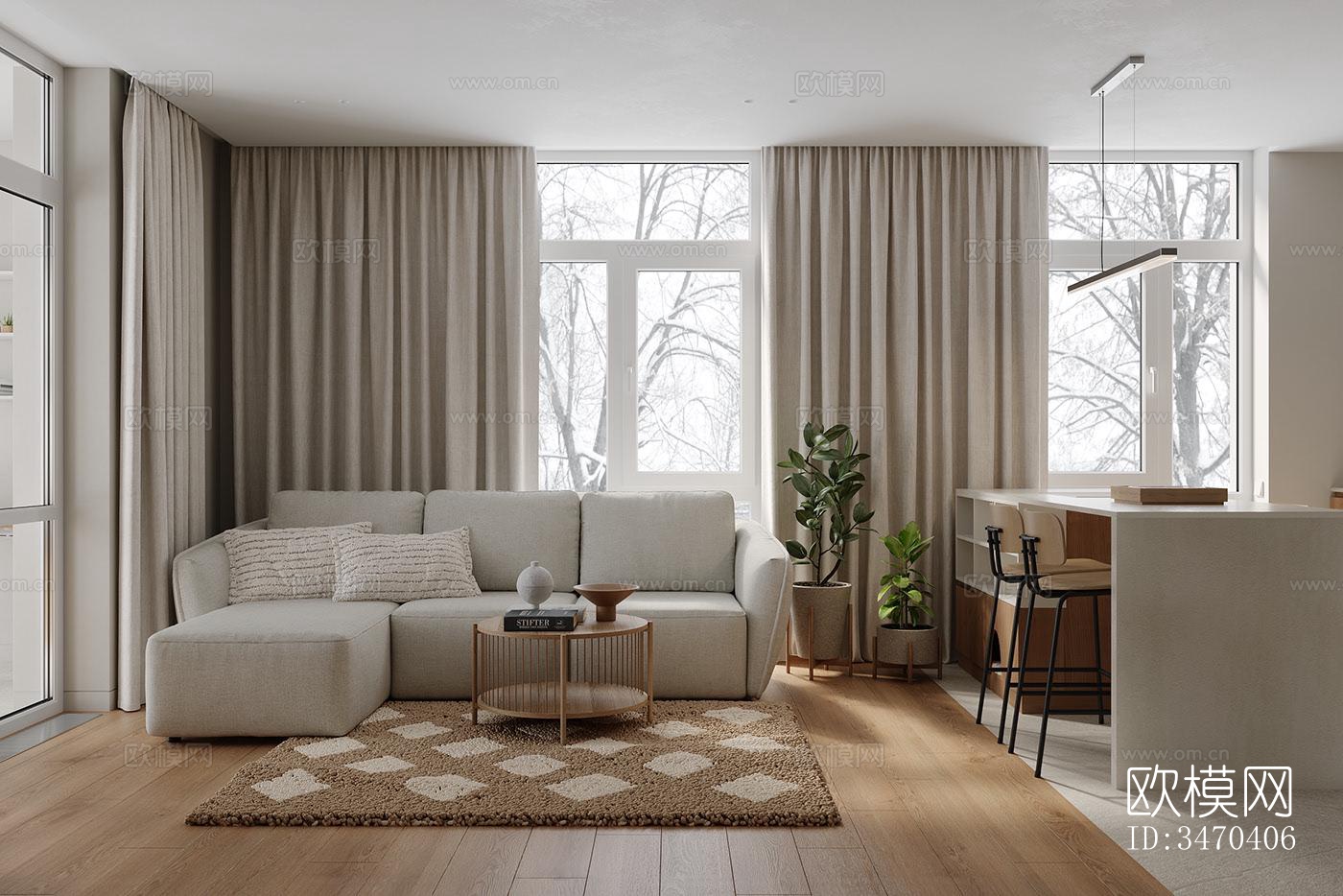 现代平层效果图下载（渲染图2）