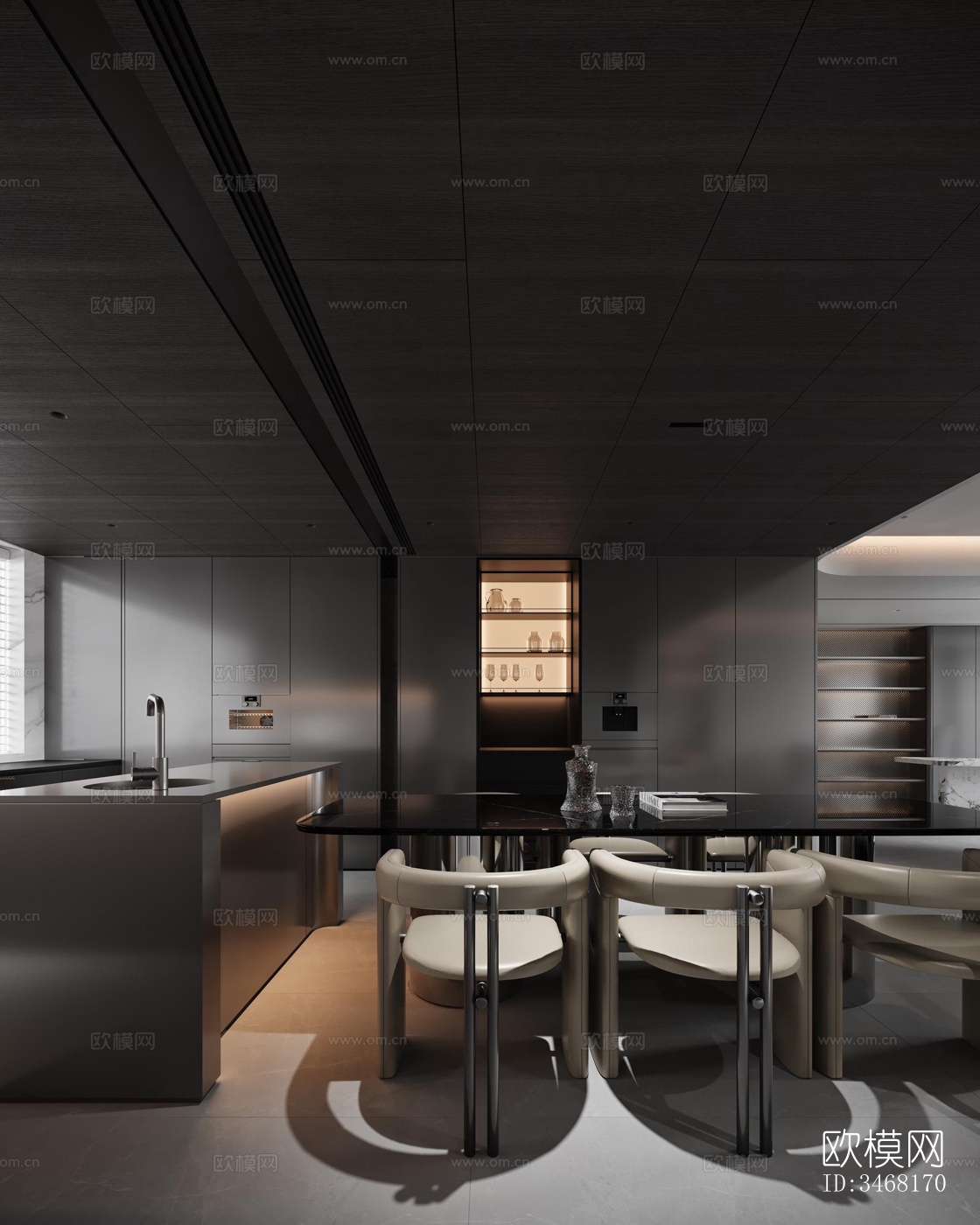 现代大平层效果图下载（渲染图1）