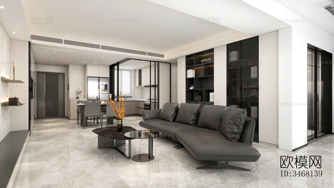 现代大平层效果图下载（渲染图2）