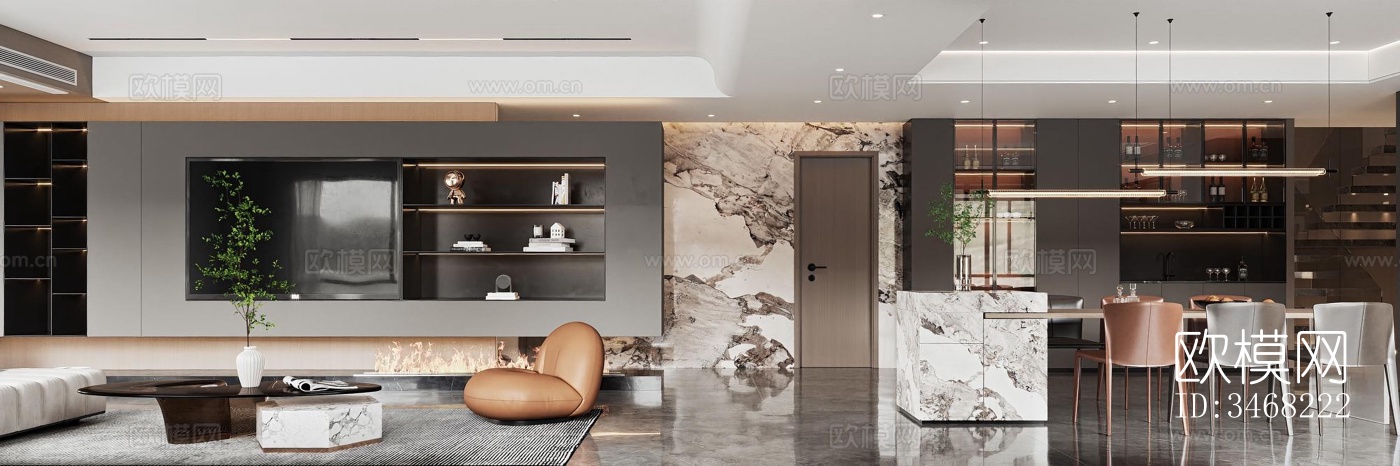 现代大平层效果图下载（渲染图1）