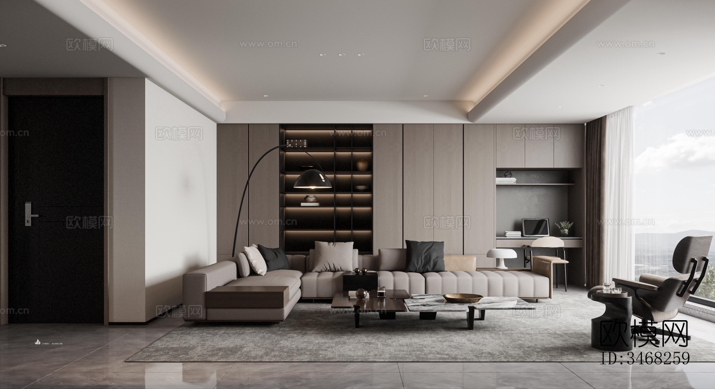 现代大平层效果图下载（渲染图10）