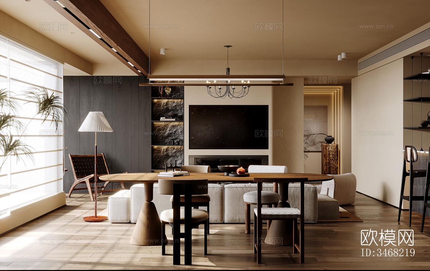 现代大平层效果图下载（渲染图8）