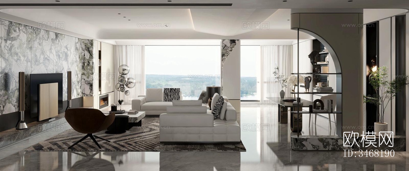 现代大平层效果图下载（渲染图10）