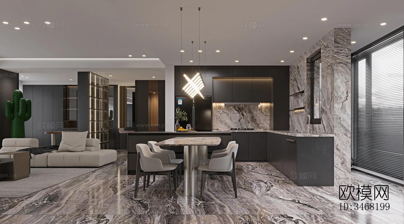 现代大平层效果图下载（渲染图7）