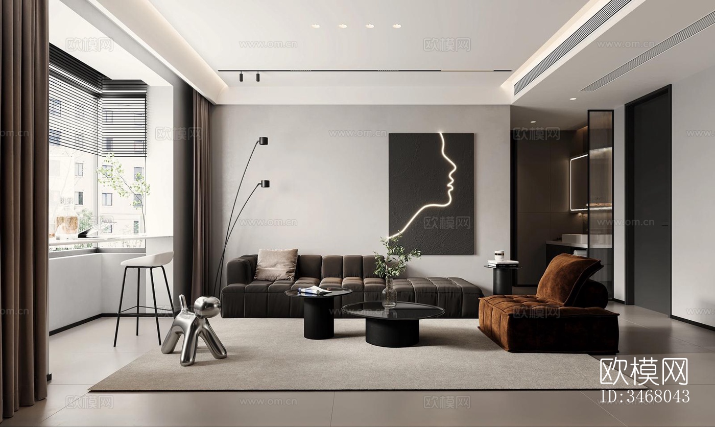 现代大平层效果图下载（渲染图4）