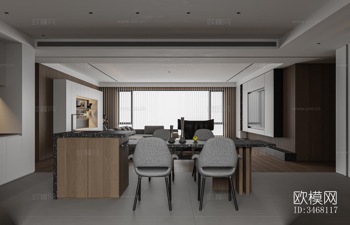 现代大平层效果图下载（渲染图6）