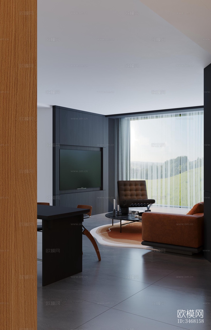 现代大平层效果图下载（渲染图3）