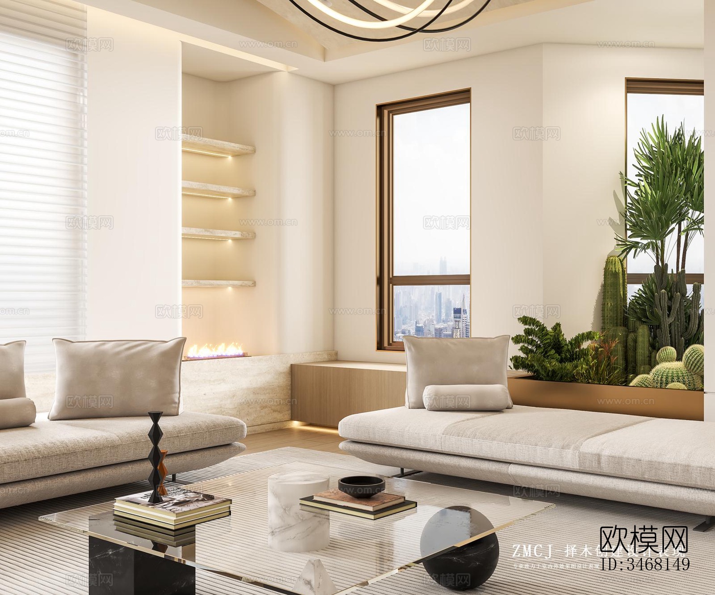 现代大平层效果图下载（渲染图10）