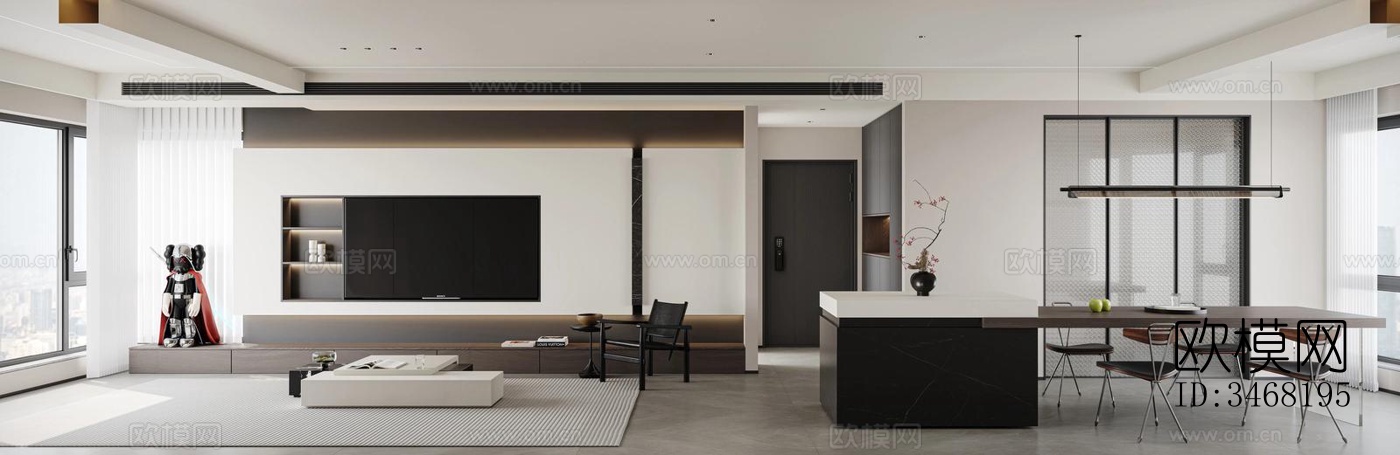 现代大平层效果图下载（渲染图1）