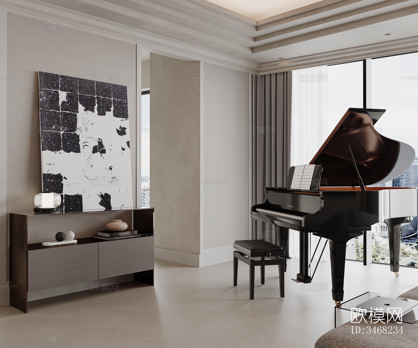 现代大平层效果图下载（渲染图11）