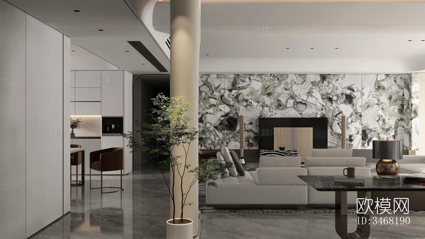 现代大平层效果图下载（渲染图7）