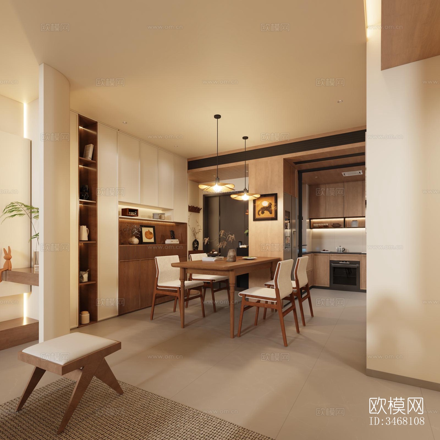 现代大平层效果图下载（渲染图1）