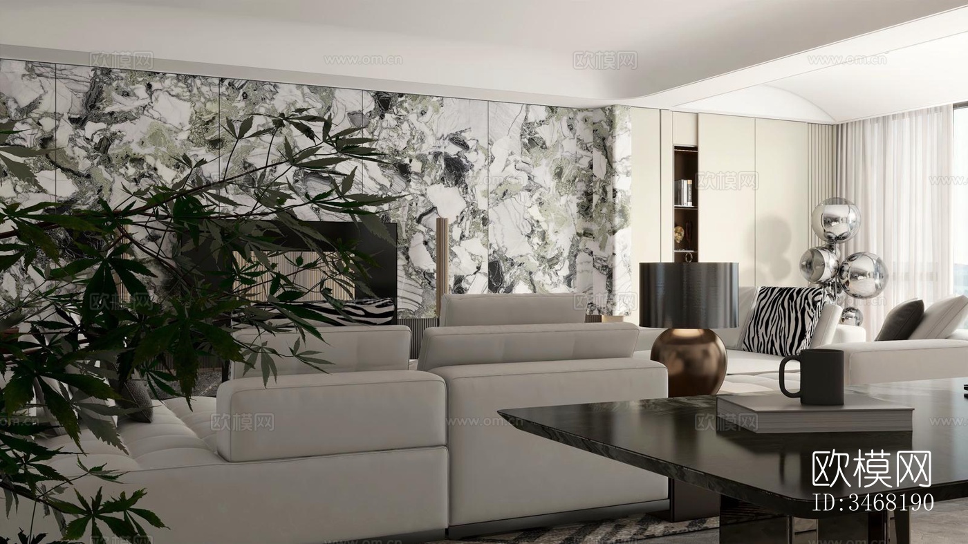 现代大平层效果图下载（渲染图3）