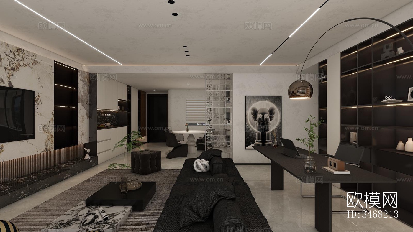 现代大平层效果图下载（渲染图5）