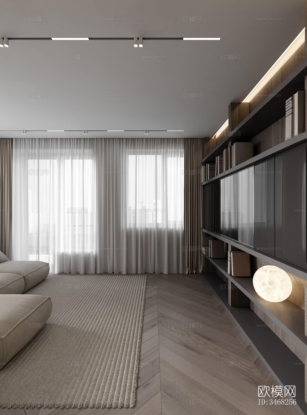 现代大平层效果图下载（渲染图3）