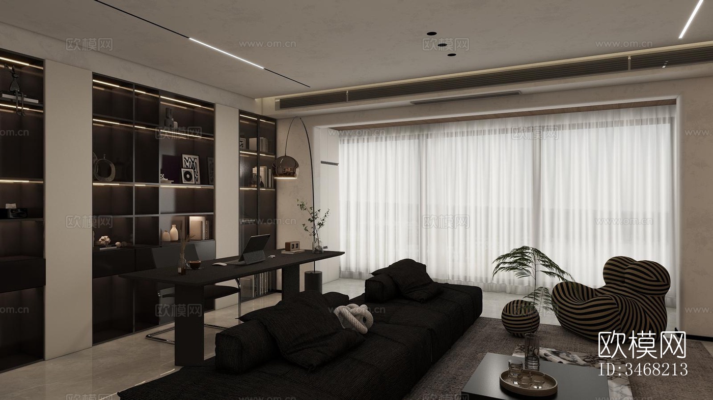 现代大平层效果图下载（渲染图4）