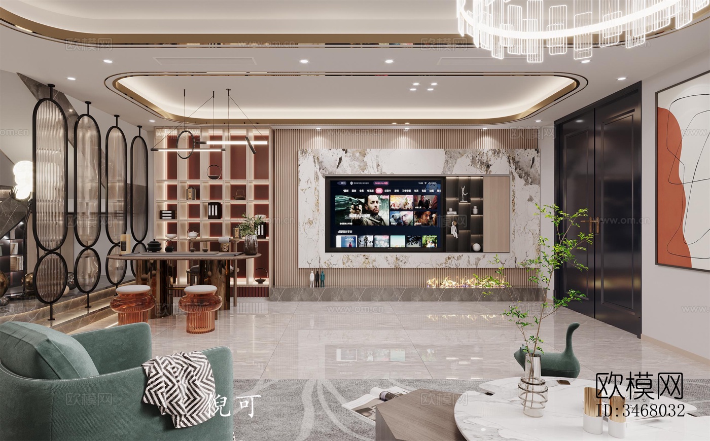 现代大平层效果图下载（渲染图4）