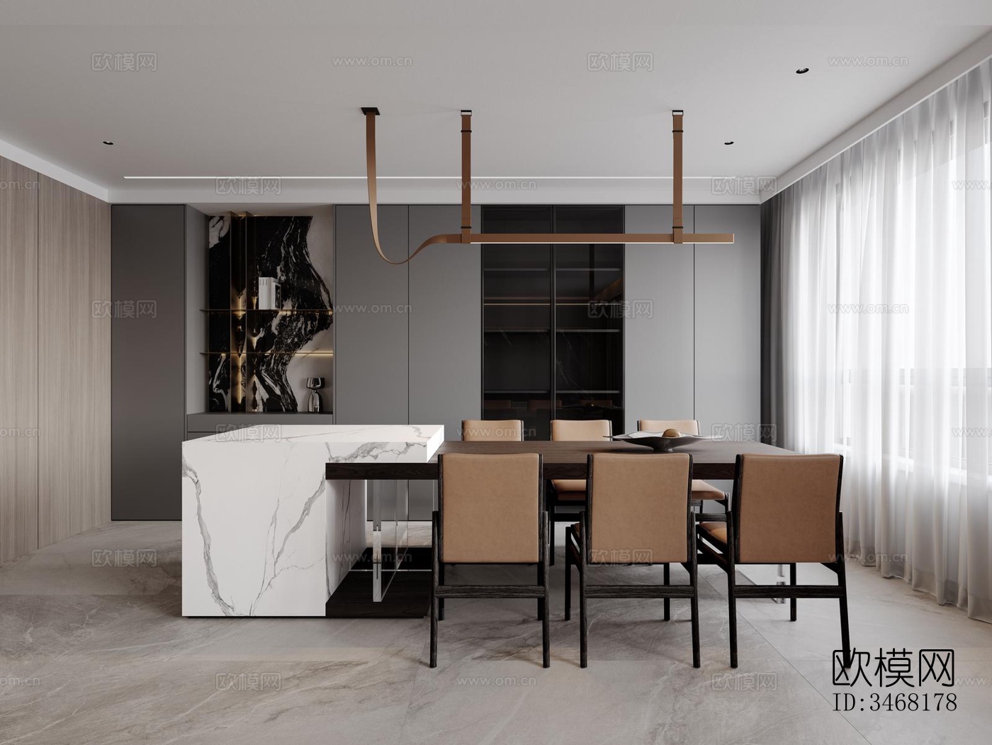 现代大平层效果图下载（渲染图1）