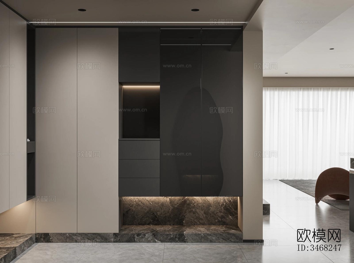 现代大平层效果图下载（渲染图4）