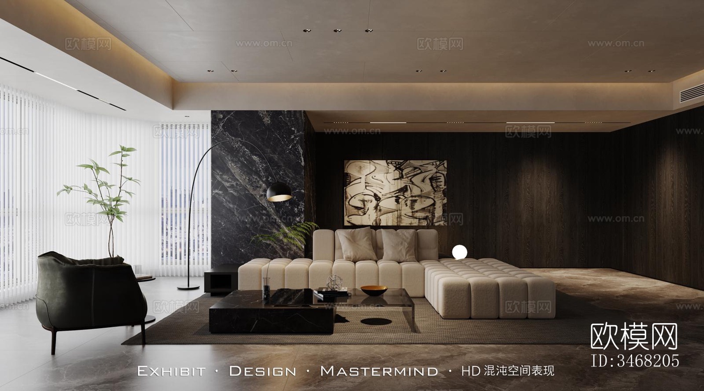 现代大平层效果图下载（渲染图4）