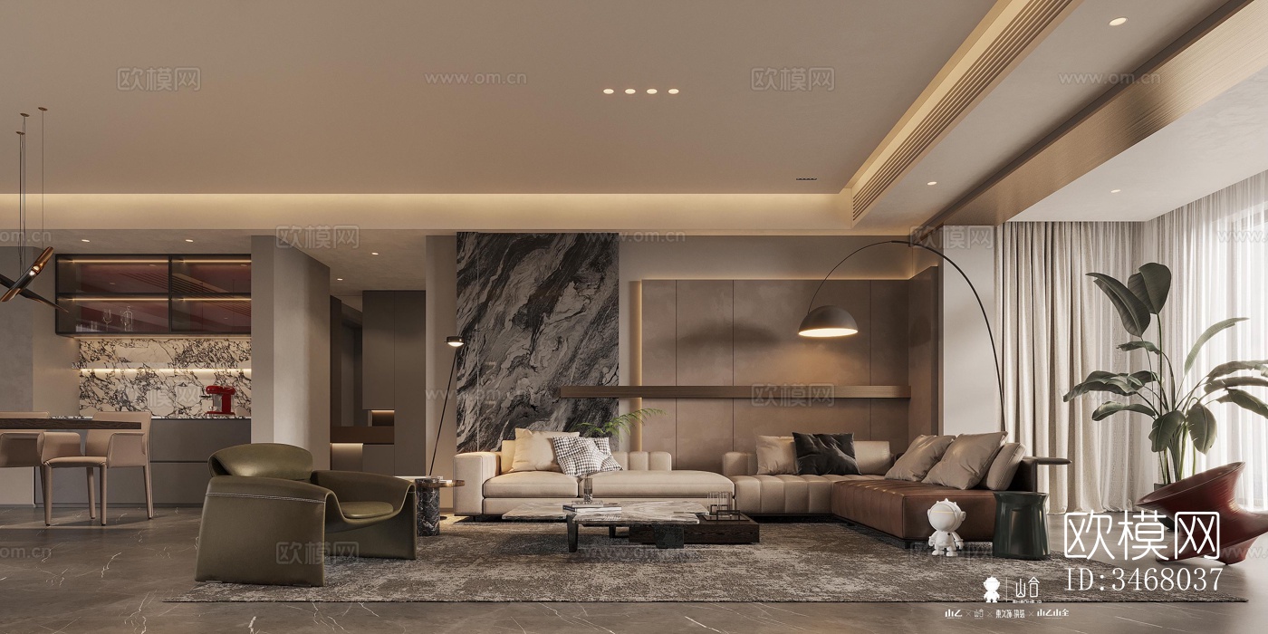 现代大平层效果图下载（渲染图2）