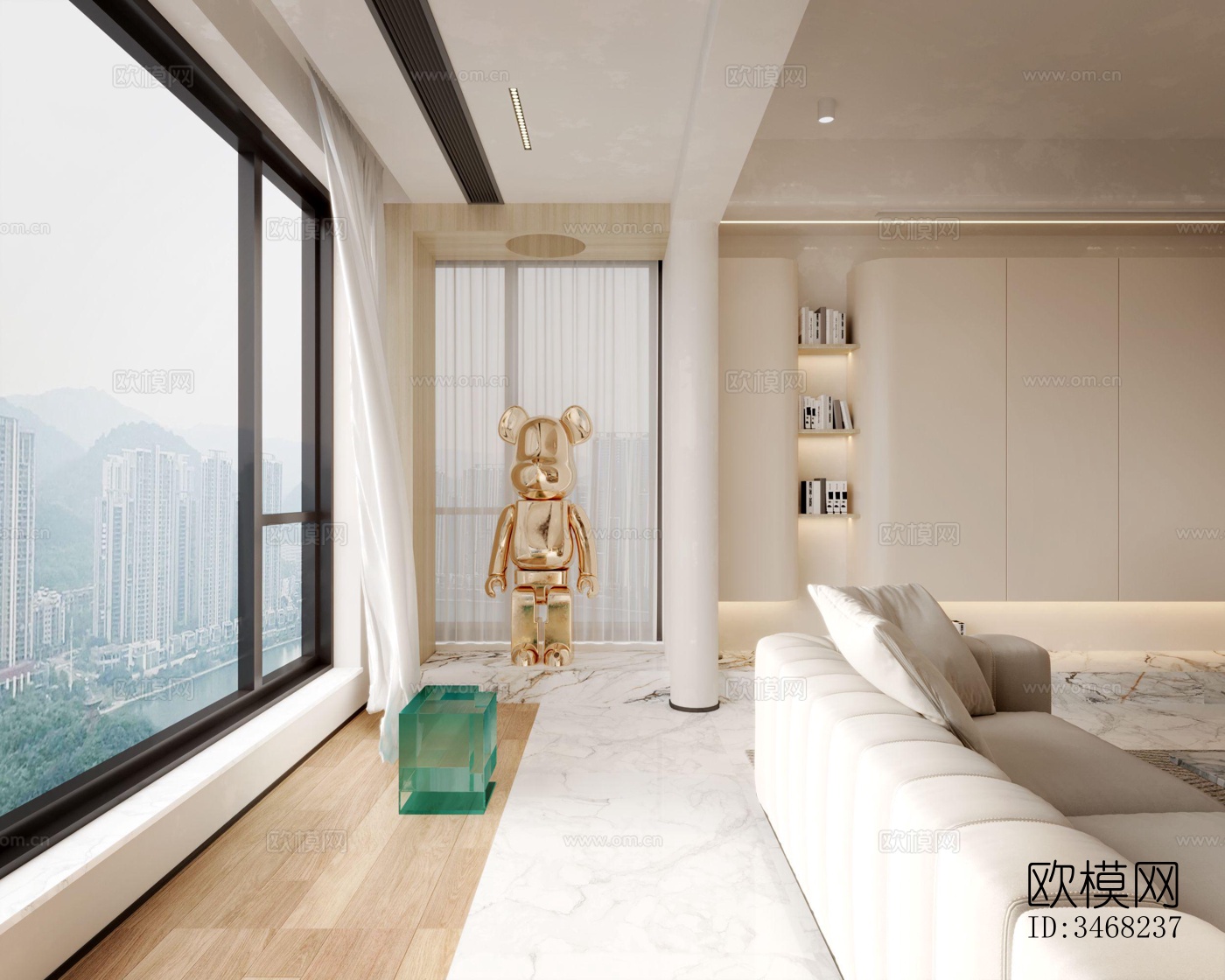 现代大平层效果图下载（渲染图4）