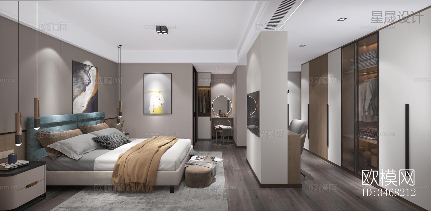 现代大平层效果图下载（渲染图3）