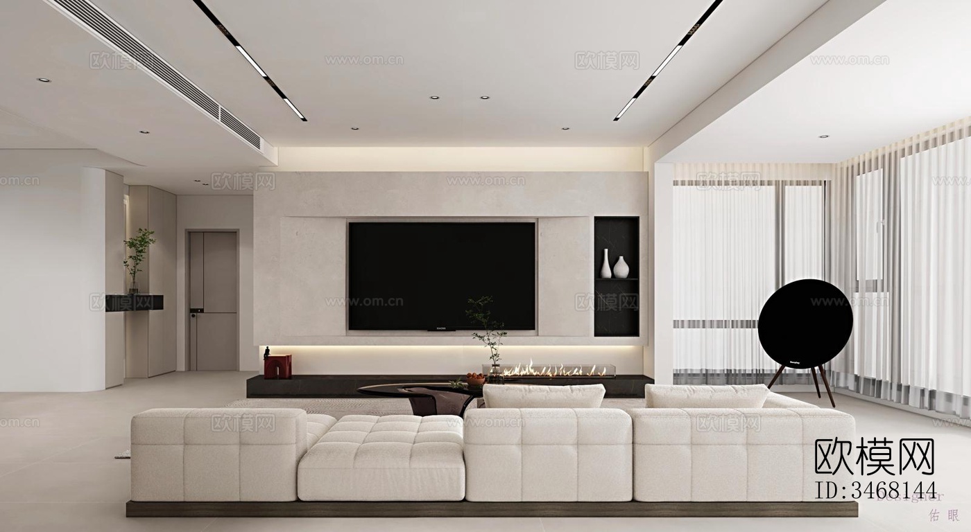 现代大平层效果图下载（渲染图3）