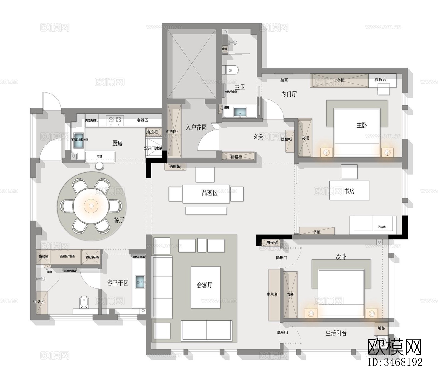 现代大平层效果图下载（渲染图2）