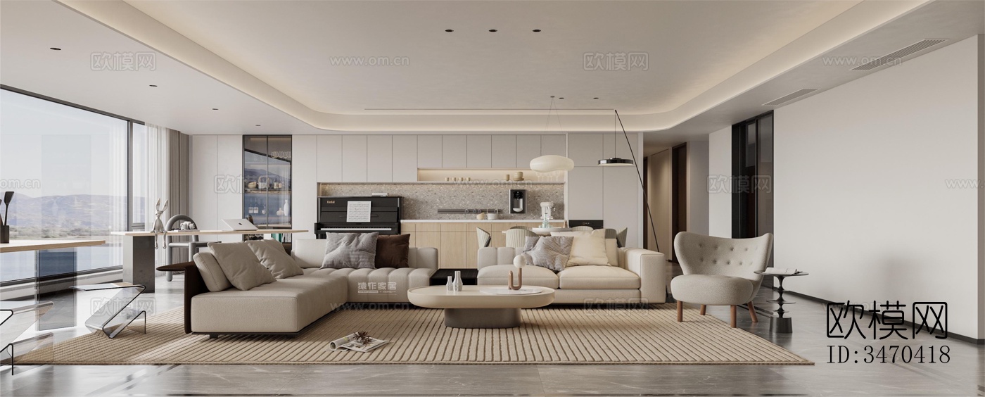 现代平层效果图下载（渲染图1）