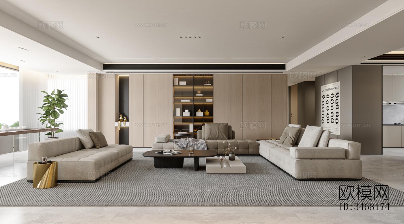 现代大平层效果图下载（渲染图3）