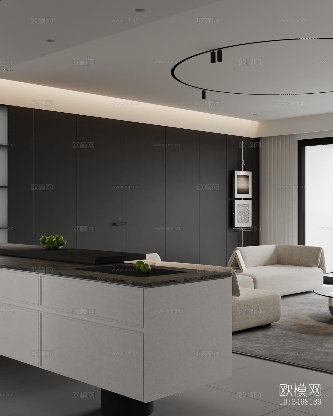 现代大平层效果图下载（渲染图3）