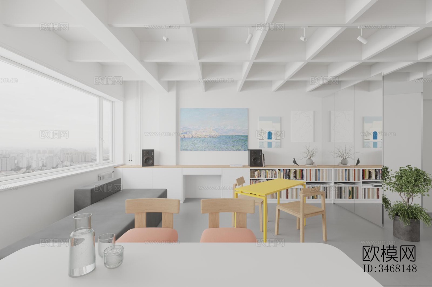 现代大平层效果图下载（渲染图1）