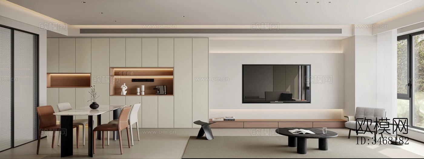 现代大平层效果图下载（渲染图7）