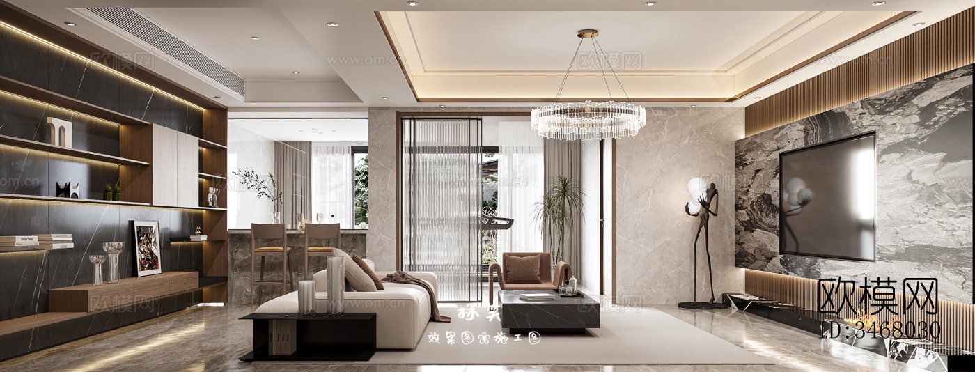 现代大平层效果图下载（渲染图7）