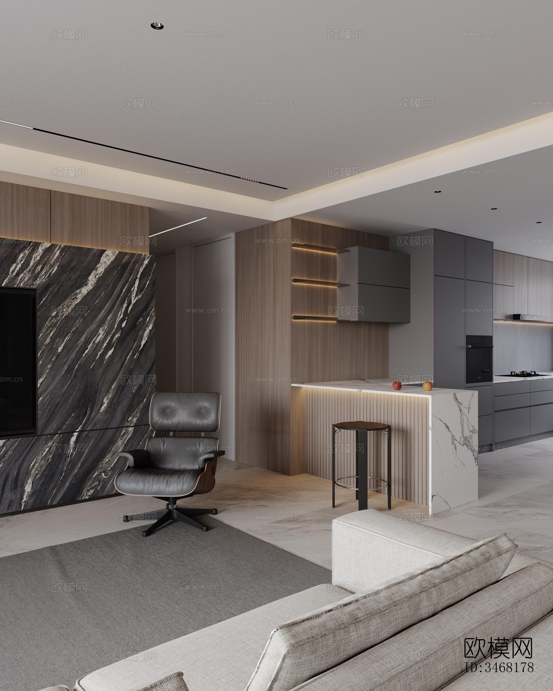 现代大平层效果图下载（渲染图10）