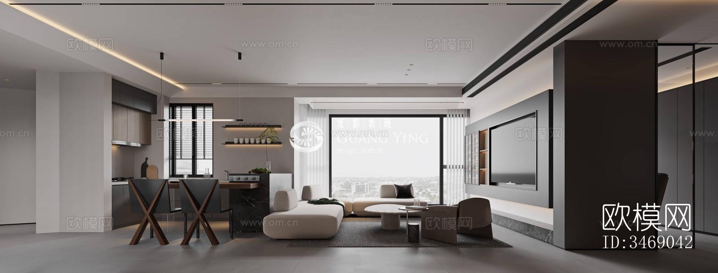 现代平层效果图下载（渲染图1）