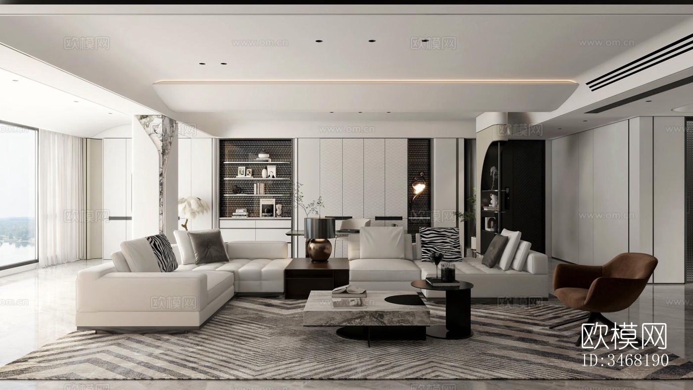 现代大平层效果图下载（渲染图9）