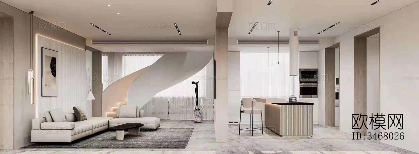 现代大平层效果图下载（渲染图7）