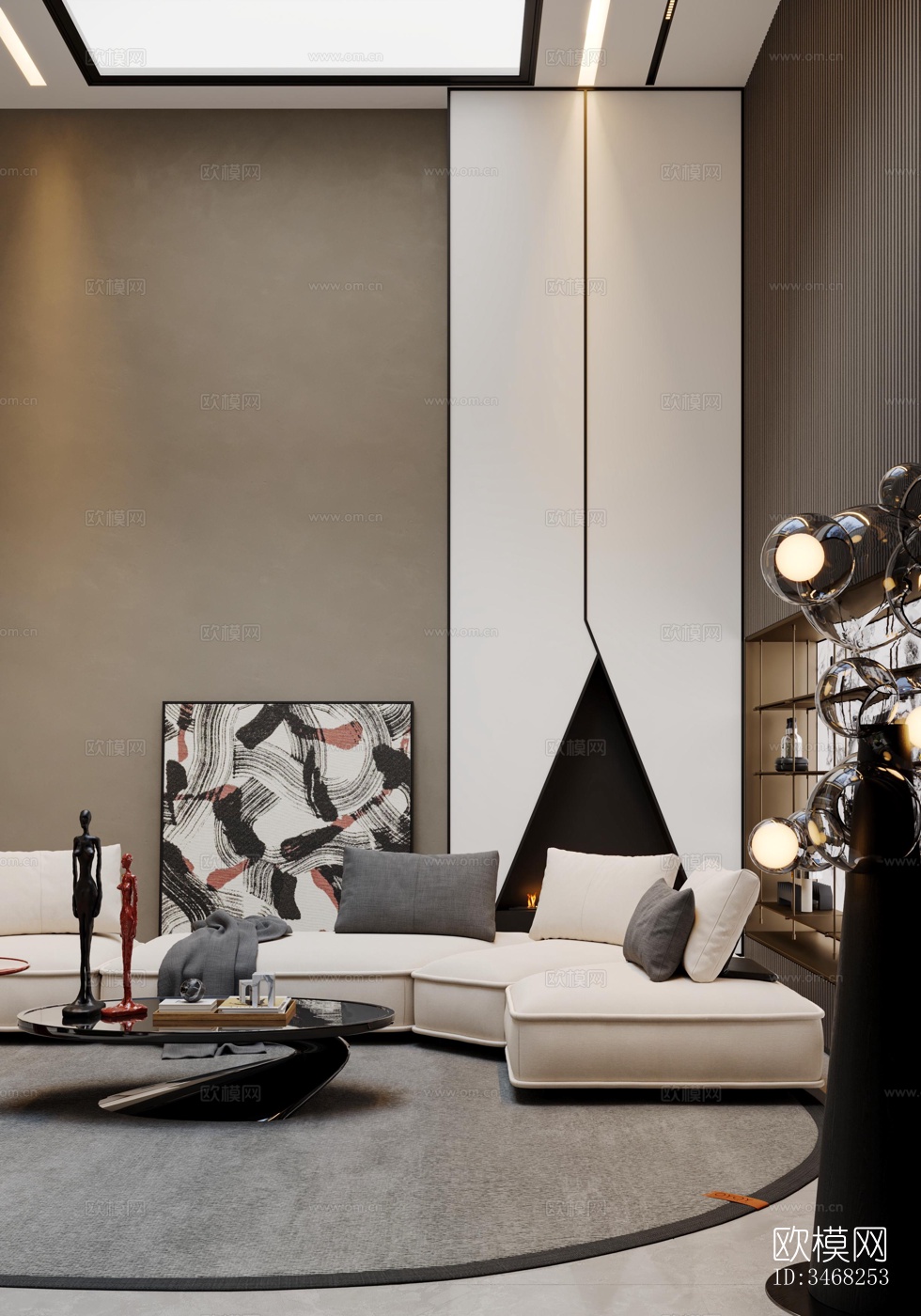 现代大平层效果图下载（渲染图4）