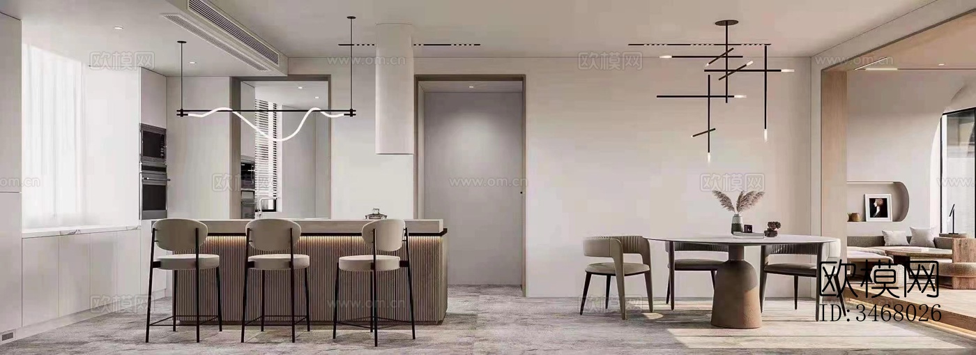 现代大平层效果图下载（渲染图8）