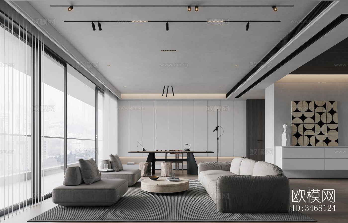 现代大平层效果图下载（渲染图4）