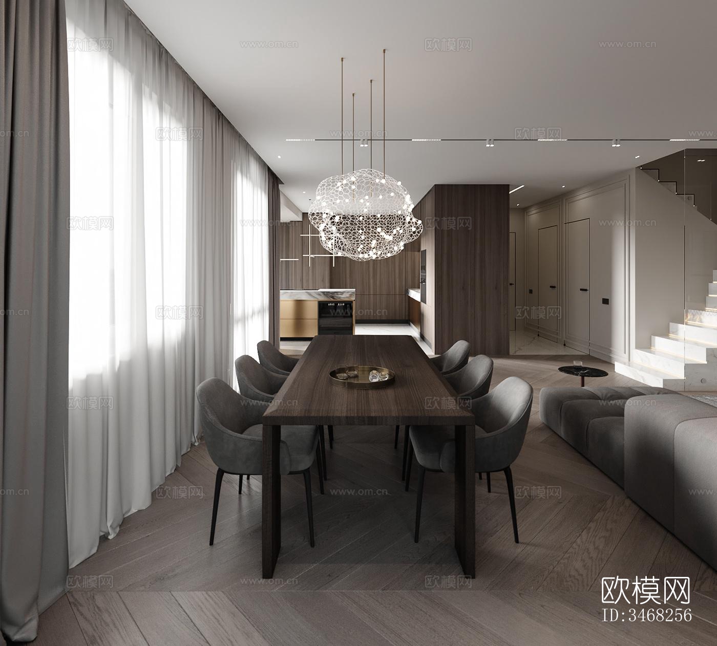 现代大平层效果图下载（渲染图9）