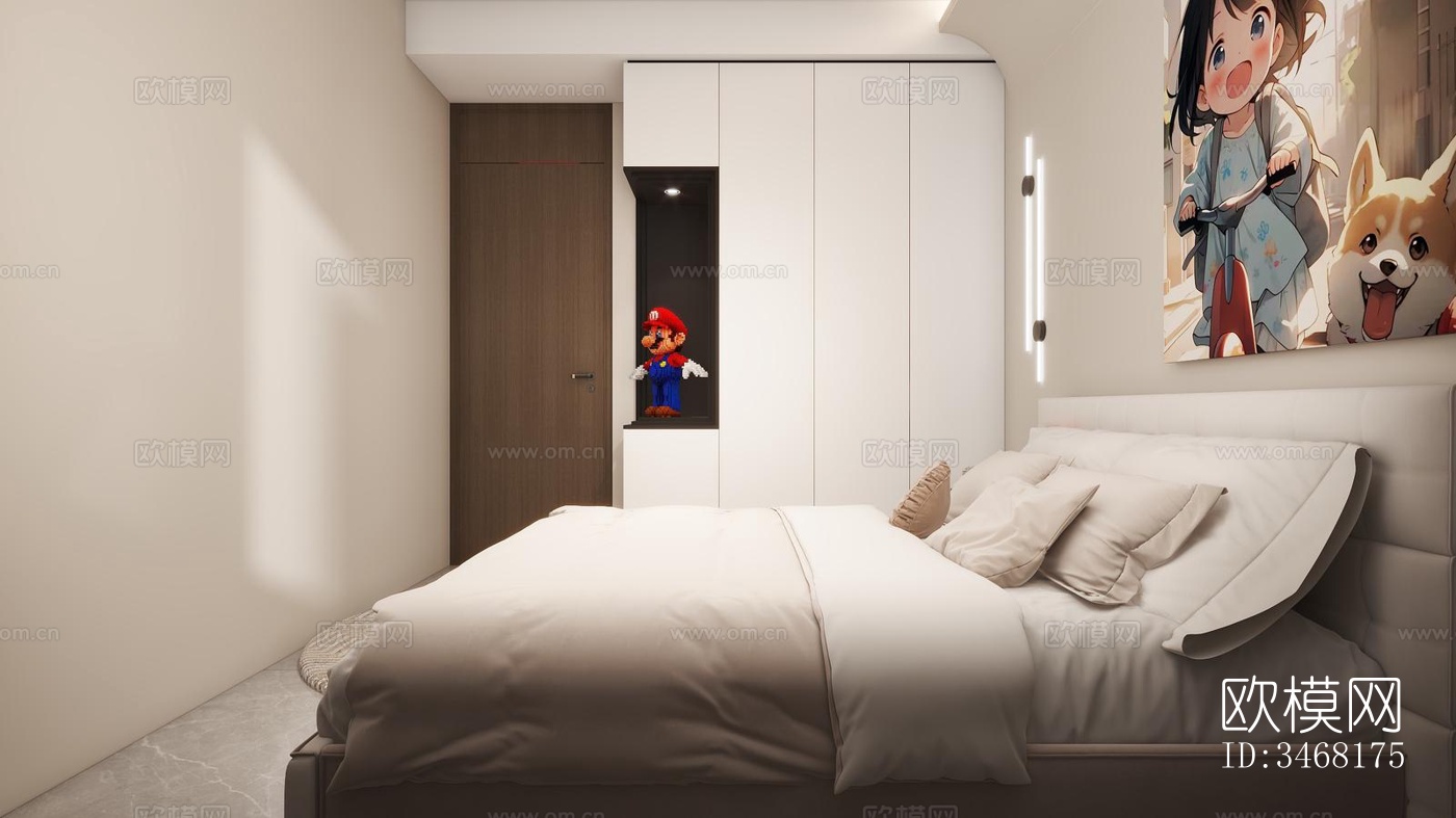 现代大平层效果图下载（渲染图1）