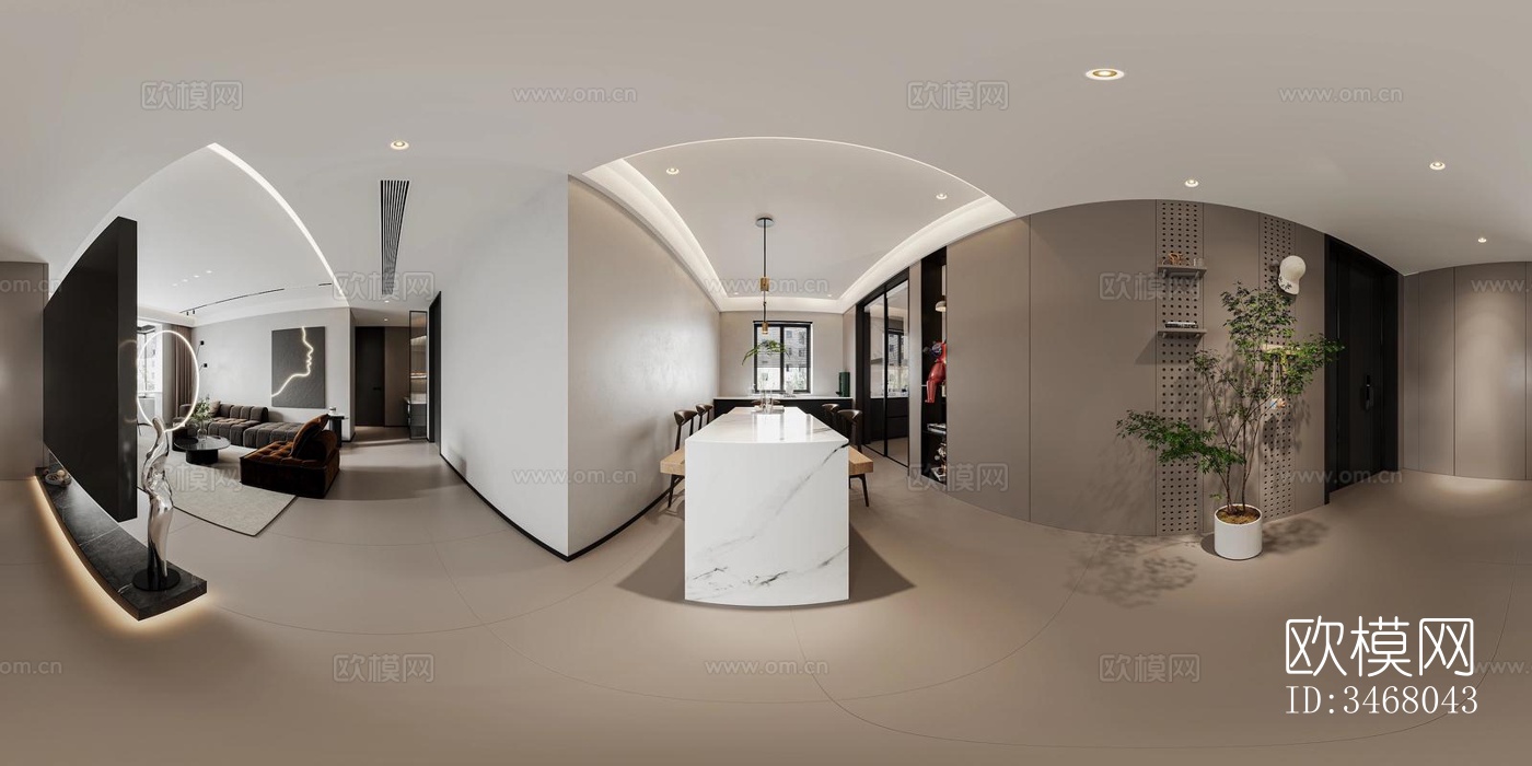 现代大平层效果图下载（渲染图3）