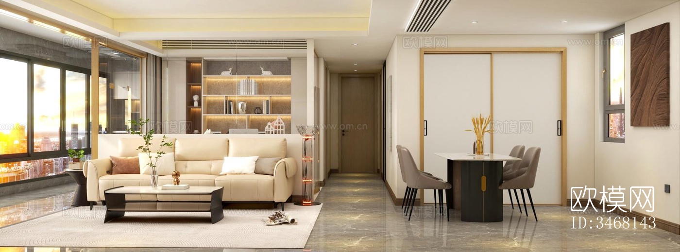 现代大平层效果图下载（渲染图4）